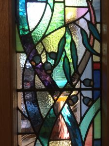 stained glass gum leaf window